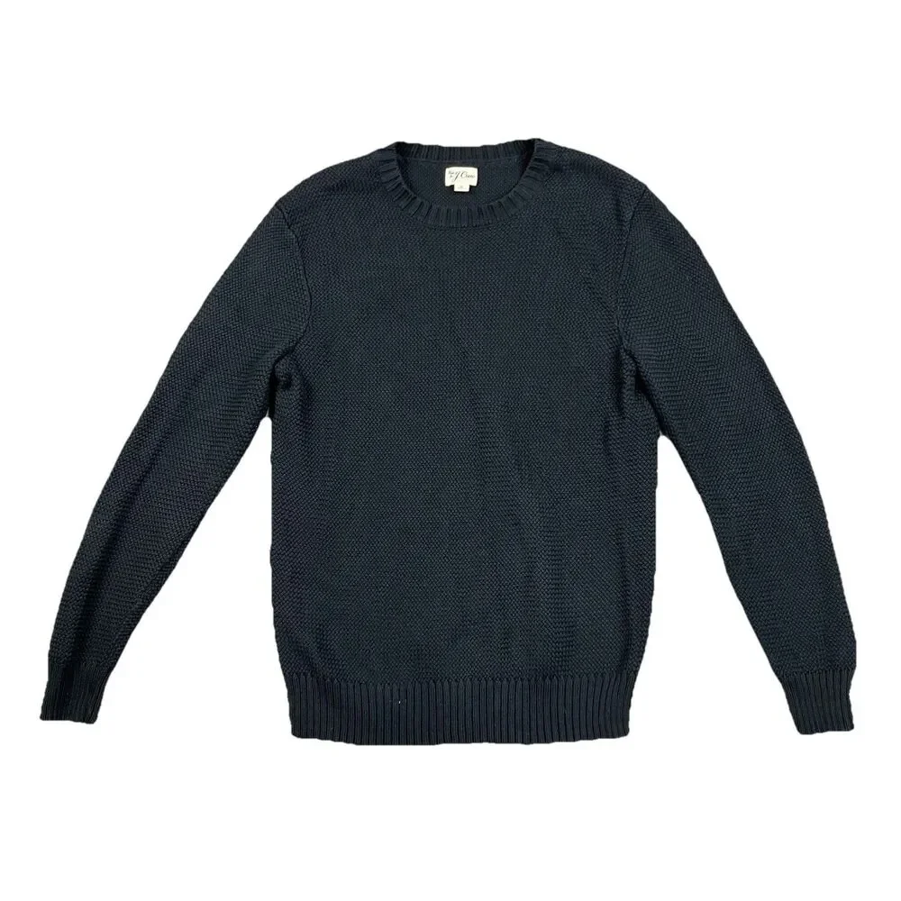 J Crew Sweater Mens S Black Premium Basket-stitch Crewneck Cotton Preppy Fall
